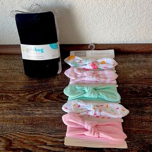 5 Headbands & 2 pair Goldbug Cotton Tights - New